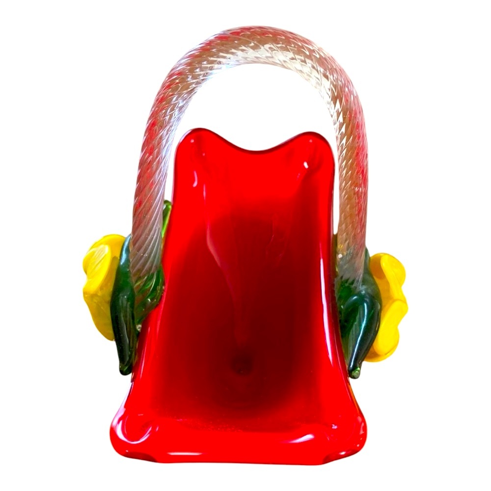 Red Art Flower Glass Basket - Picture 2 of 4